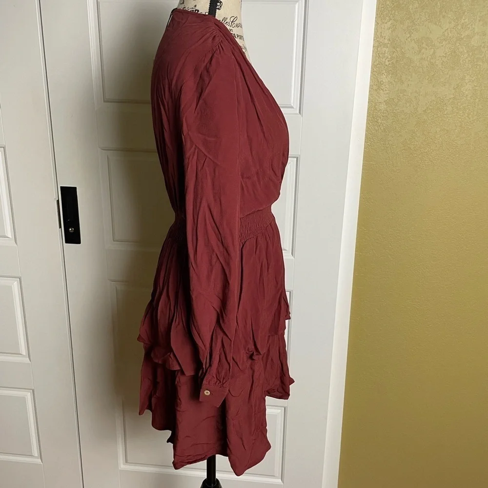 Zara boho chic burgundy ruffle dress xs NWT - Picture 2 of 6
